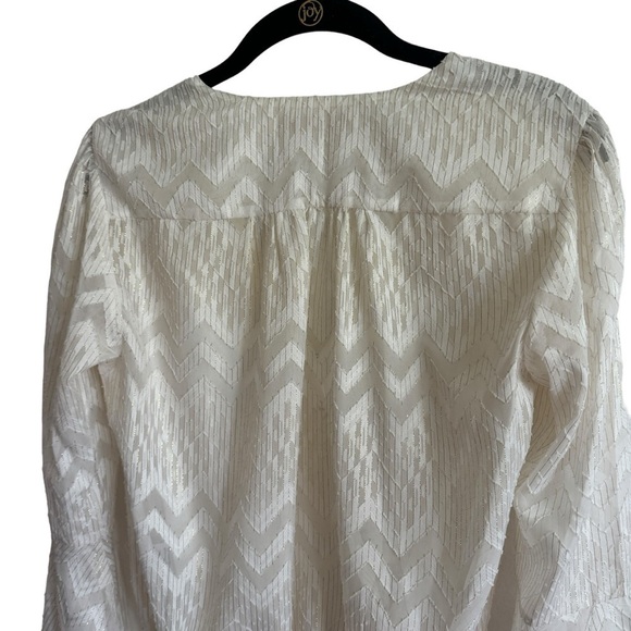 WAYF White & Gold Textured Metallic Bell Sleeve Bodysuit, Size XS - Picture 7 of 8